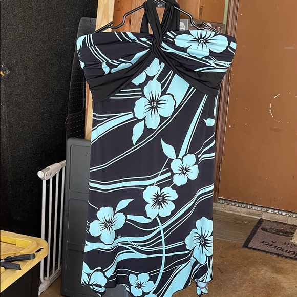 Trixxi Strapless Dress - Black and Blue Floral - Picture 1 of 2